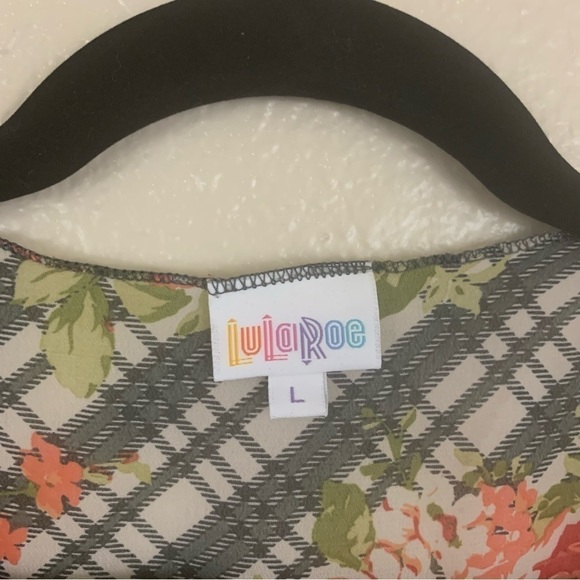 Lularoe Shirley Boho Plaid Floral Sheer Kimono Cover Up Size L - Picture 2 of 4